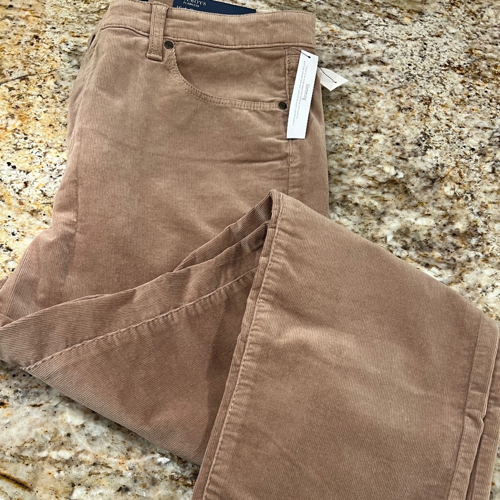 TALBOTS HIGH RISE STRAIGHT-LEG TAN CORDUROY PANTS- SIZE 14P- NWT
